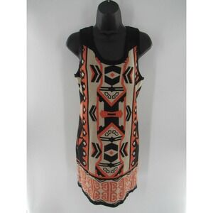 Women's Black Orange Tan Geometric Pattern Sweater Dress Size: Medium